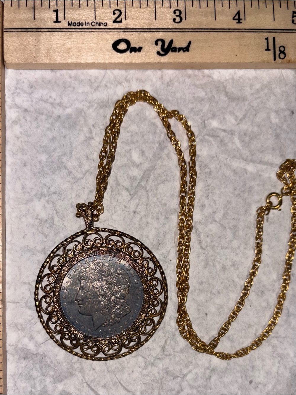 1921 silver dollar Pendant Necklace - Gold setting